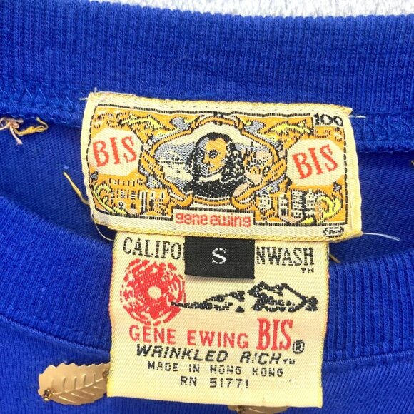 READ! Vintage Gene Ewing Bis Bis Gold Leaf Embellished Blue Knit Tee Top Small - Picture 3 of 16